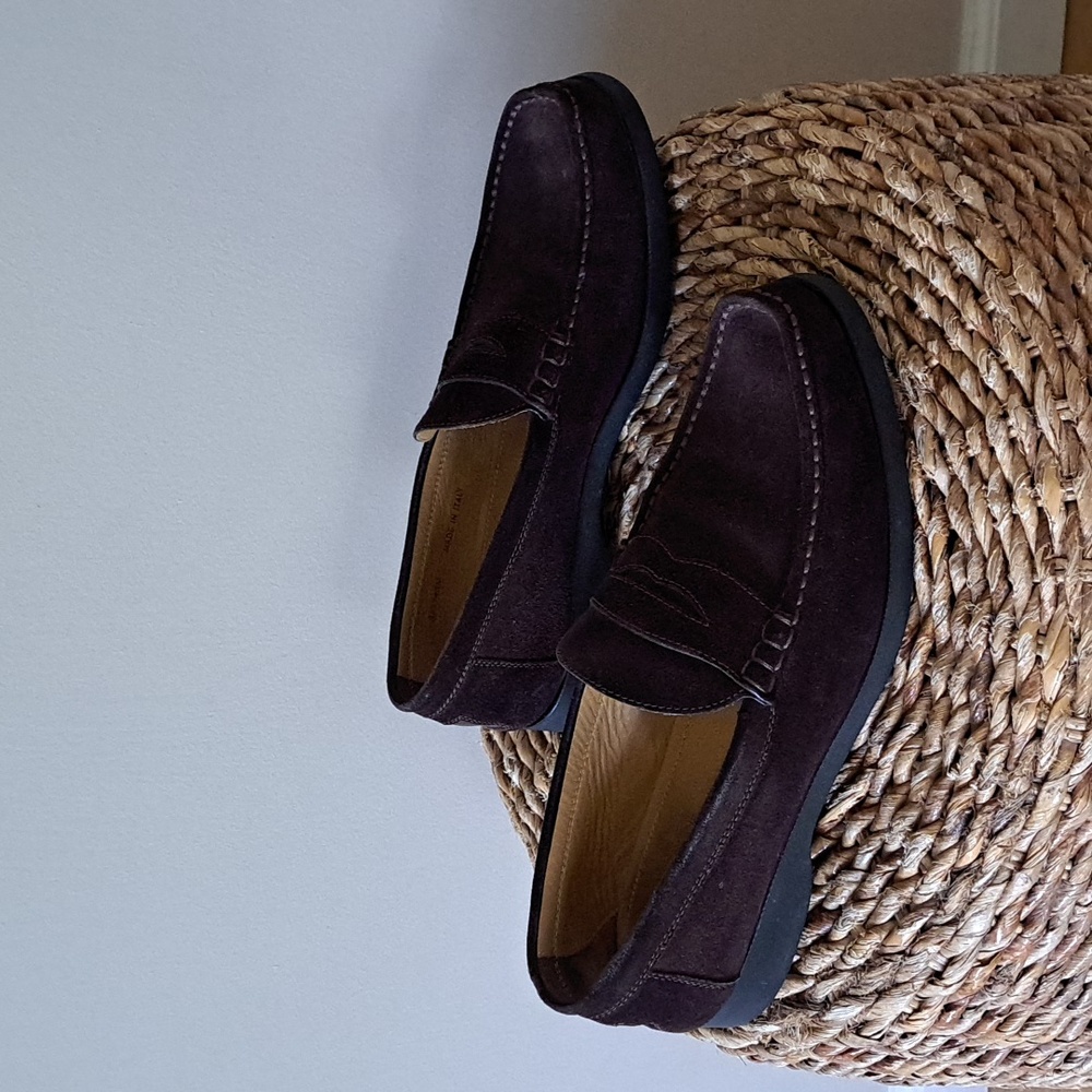 Dunhill Mens Luxury Brown Suede Penny Loafers Black Rubber Soles‎ EU43/US9